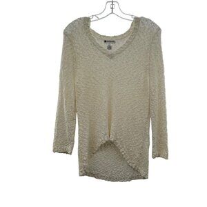 Valerie Bertinelli Women's V-Neck Hi Low Open Knit Sweater Ivory Size XL